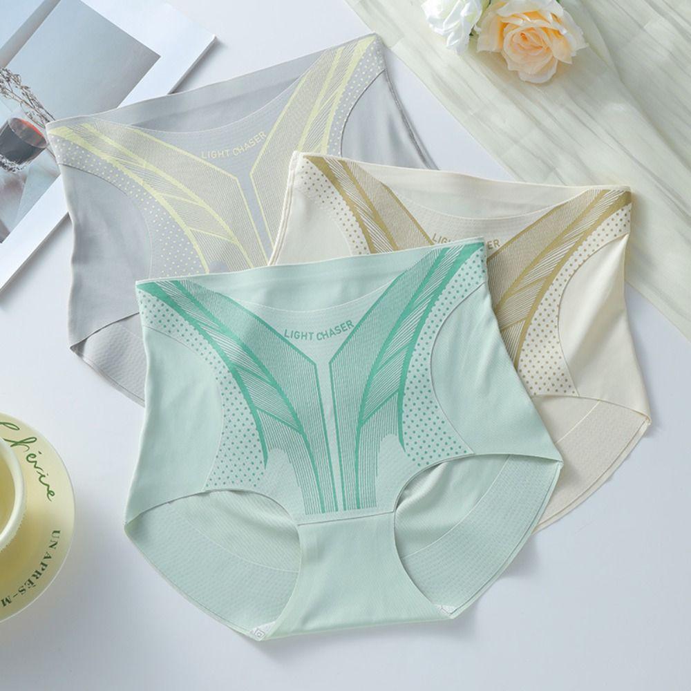 Traceless Women Ice Silk Briefs High Waist Hip Lift Shaper Leggings Casual Postpartum Panties  Gym
