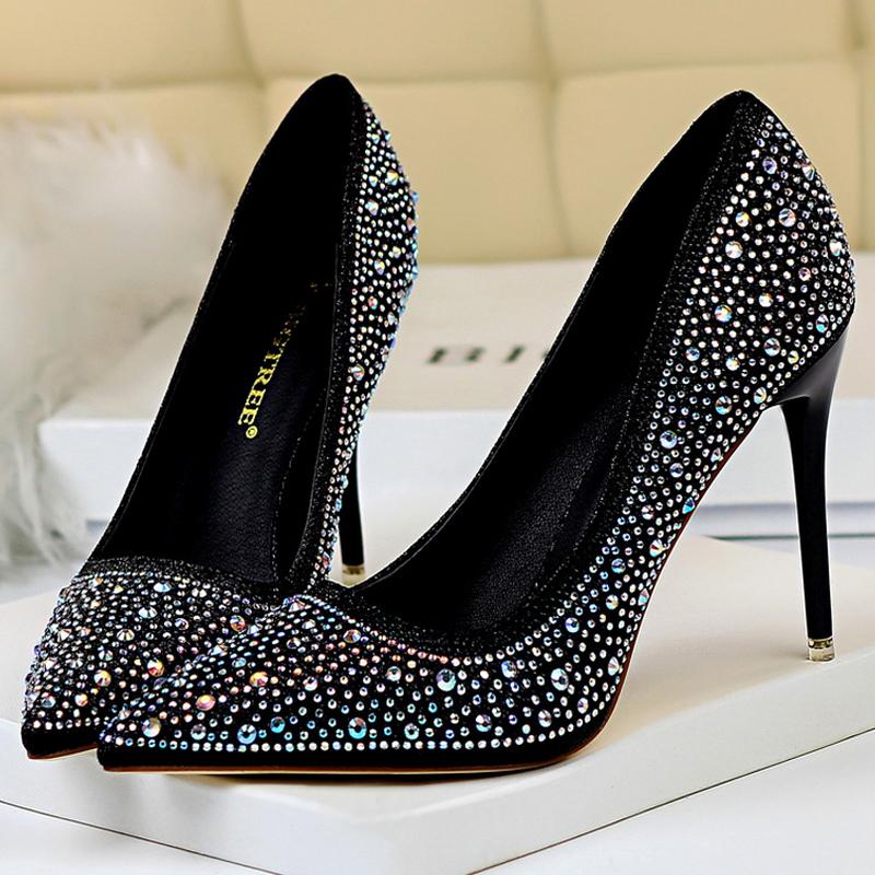 Большой размер 43 Женские туфли-лодочки Свадебная обувь Стразы Блеск Невеста Высокие каблуки Шпилька 7 СМ 10 СМ Роскошные туфли-лодочки Вечерняя обувь