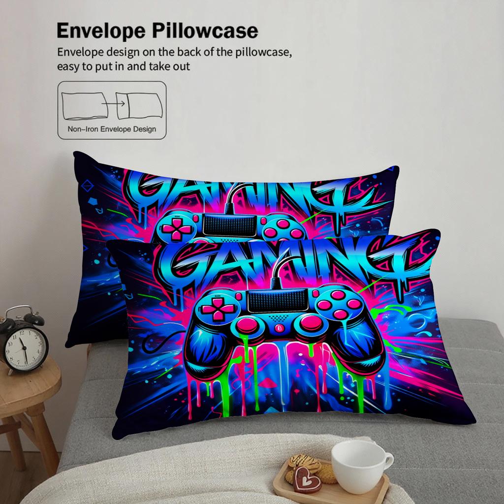 3PCS Neon Graffiti Gaming Controller Duvet Cover Set Vibrant Gaming Bedding for Teen Boys No Insert Queen Size Trendy Room Decor