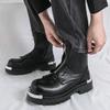 Осенние кожаные ботинки с высоким берцем - Ботильоны на толстой подошве на молнии для мужчин в британском стиле, Повседневная и формальная обувь с увеличением роста.