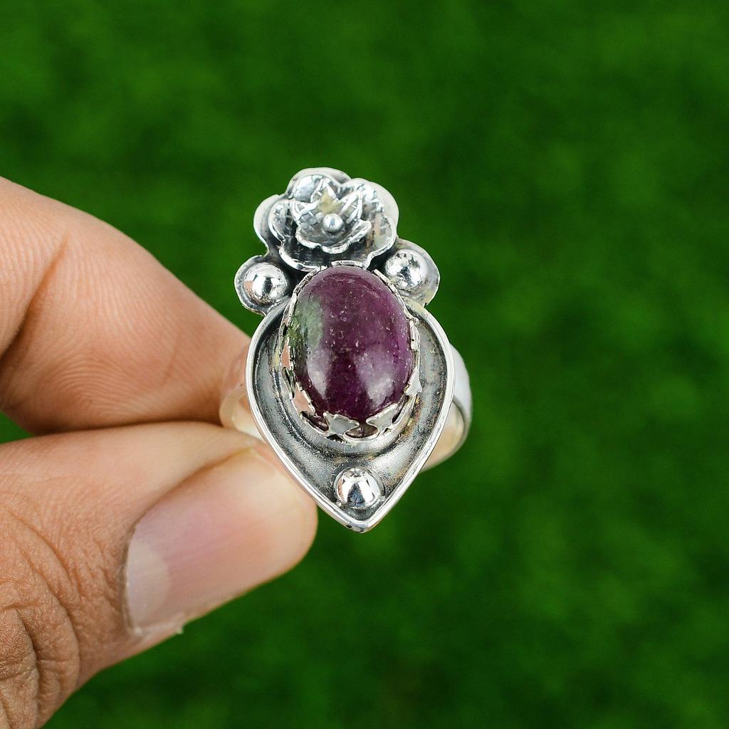 Натуральный рубин цоизит штабелируемое кольцо-цветок регулируемое серебро 925 пробы для женщин