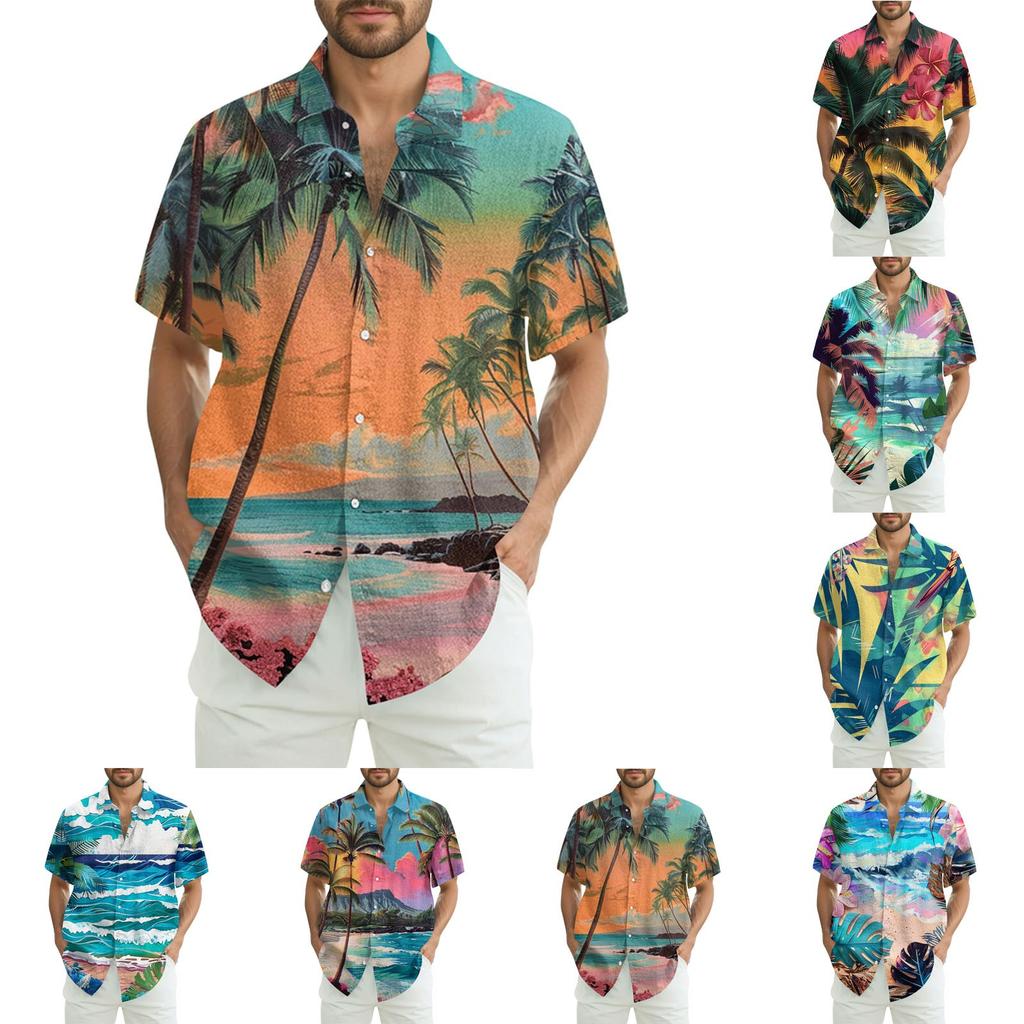 Men's Fashion Loose Hawaiian Printed Short Sleeve Beach Shirt