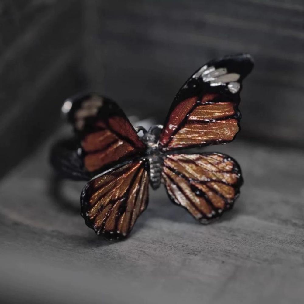 Vintage Realistic Butterfly Ring Shiny Opening Ring Stackable Dreamlike Butterfly Ring Decoration