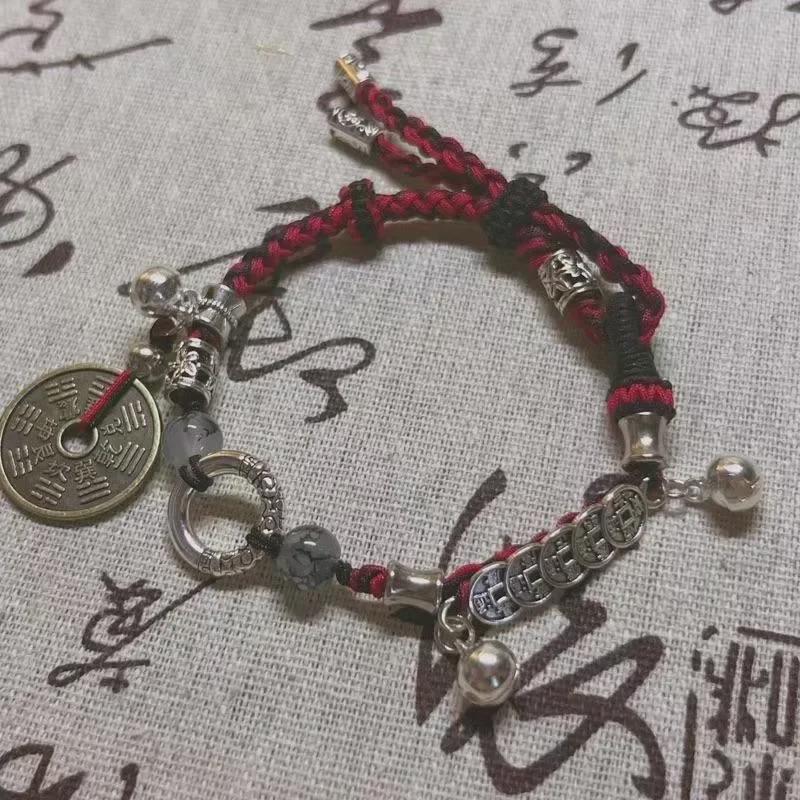 Денежный браслет «Пять императоров» — дизайн «Деньги-призраки», сплетенный вручную в китайском национальном стиле.