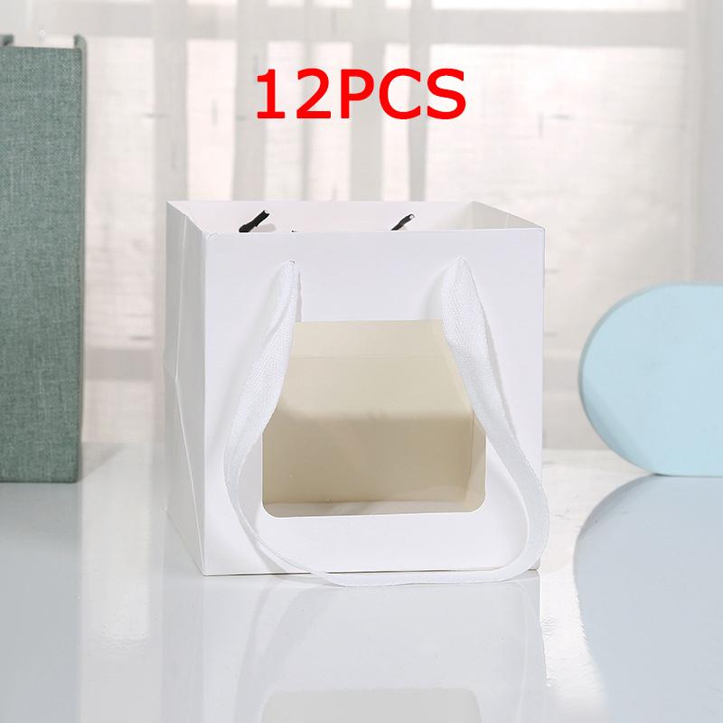 WTEMPO Square Clear Window Paper Bags with Handles Suitable for Flowers and Dolls Gifts Simple Elegant Shopping Bags Universal Packaging Bags