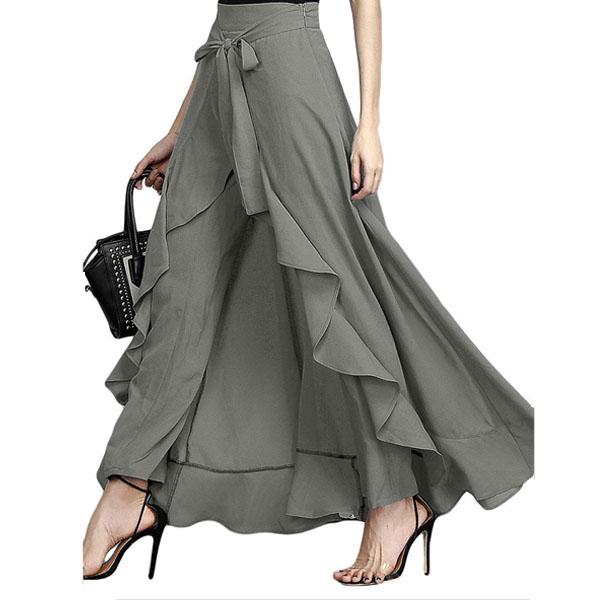 Женские модные брюки палаццо с рюшами и завязкой на талии, однотонные, повседневные юбки, длинные брюки для вечеринки, платье макси