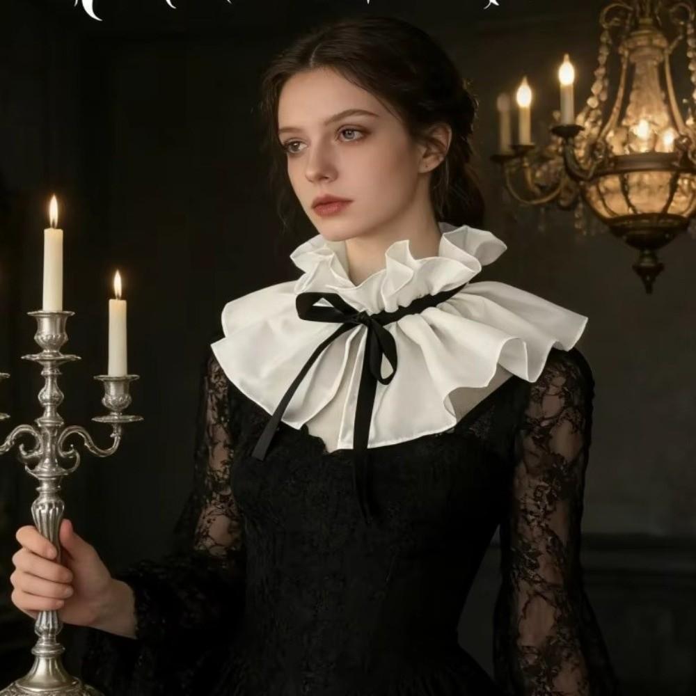 Шарф-накидка с завязками-лентами, с оборками, кружевом, шнуровкой, плиссированный, ретро, с воротником-стойкой, одежда для девочек