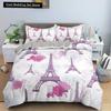 Пододеяльник с изображением парижской башни King Queen Знаменитые здания во Франции Комплект постельного белья для взрослых Розовый Романтический 2/3 шт. Полиэстеровый пододеяльник