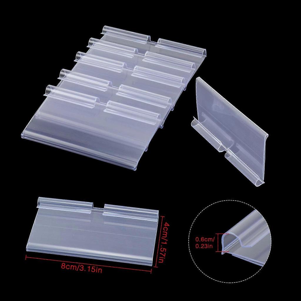 50 PCS Clear Plastic Label Holders for Wire Shelf Retail Price Label, 8cm x 4cm Basket Labels Clip On Labels for Storage Bins
