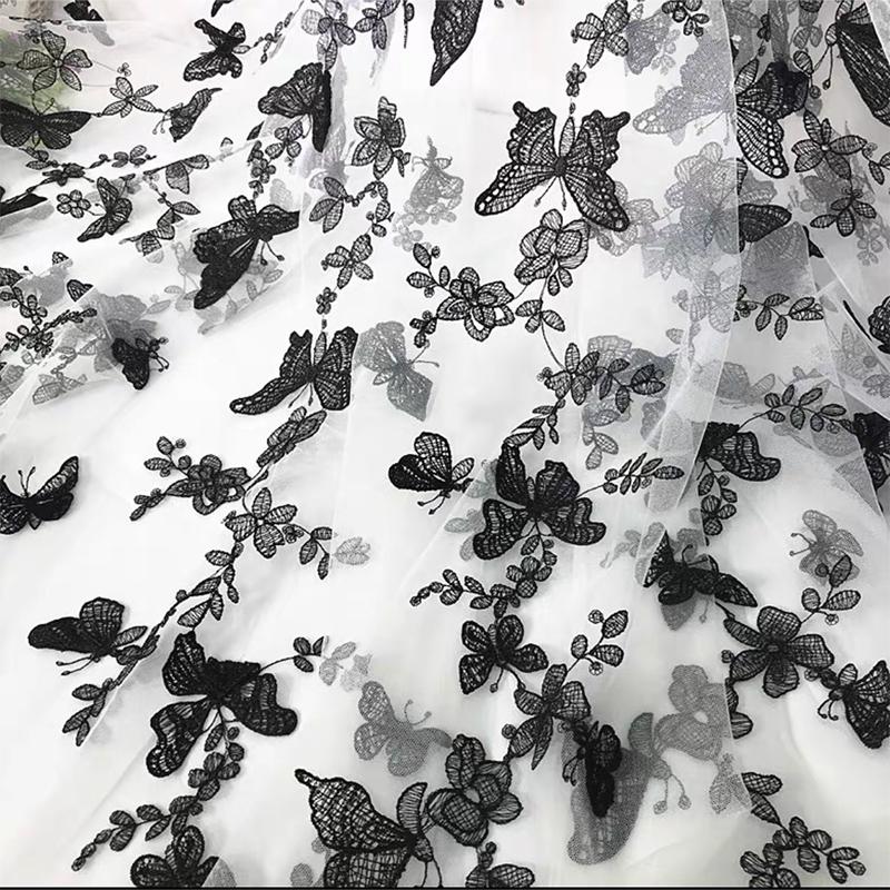 2/4/6 ярдов вышитая кружевная ткань 3D аппликация бабочка кружево сетка вышивка пряжа ткань для самостоятельного шитья вуаль занавес платье