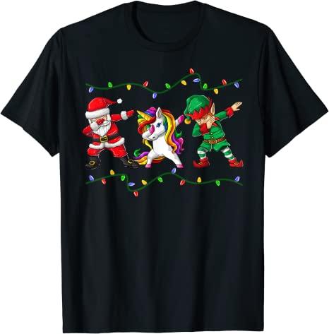 Dabbing Santa Elf Unicorn Christmas Costume Squad Kids Boys Unisex Xmas Gifts TShirt Funny DabbingElf Family Matching Tee Tops