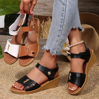 Внешняя торговля 2025 лето новая женская обувь ретро этнический стиль рыбий носок римские липучки танкетка танцевальные сандалии