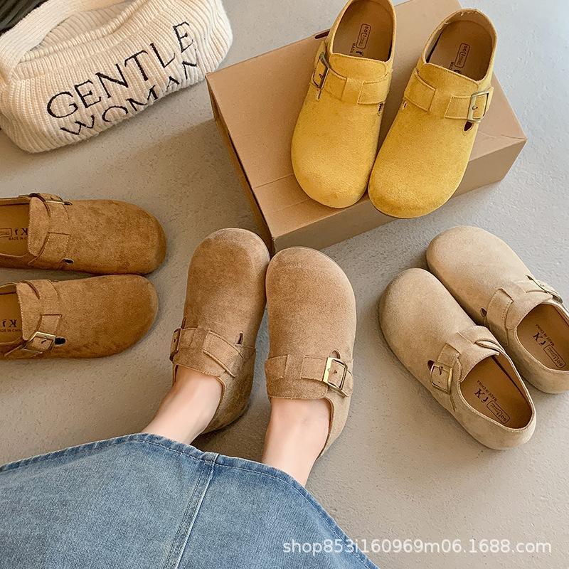 Ретро матовые туфли Borken женские 2025 осень новые на плоской подошве с пряжкой повседневные на скрытой платформе лоферы на одном ремешке женские