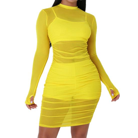 Сексуальное женское прозрачное платье с длинным рукавом, мини-шорты на камзоле, комплект клубного наряда