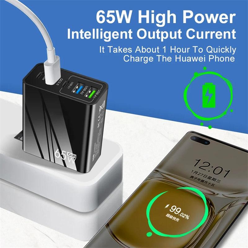 Зарядное устройство USB 65 Вт, быстрая зарядка 3,0, 5 портов PD Type C, настенное зарядное устройство для быстрой зарядки для iPhone, Samsung, Xiaomi, Huawei, USB-адаптер для телефона