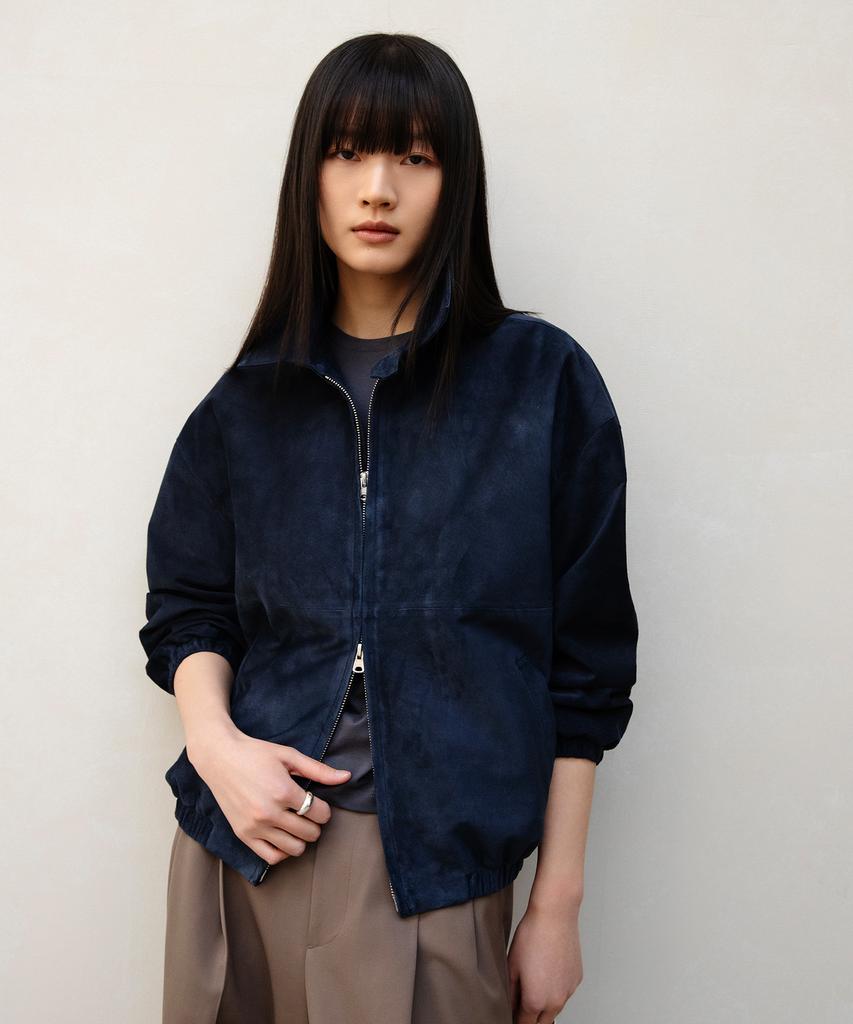 Andros Mimi Suede Blouson Jacket (Dark Navy)