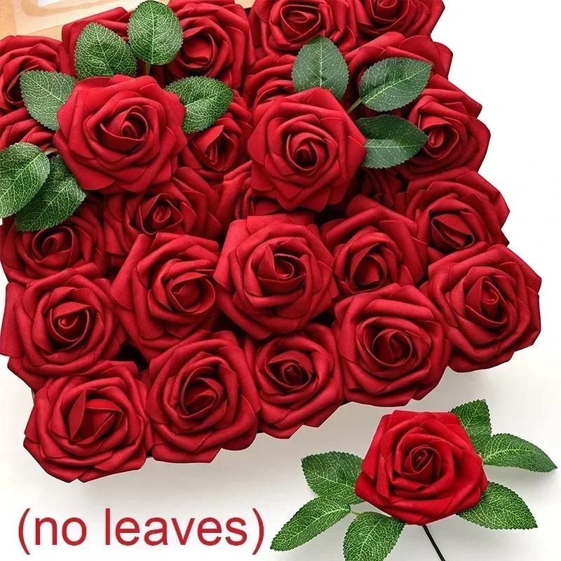 5-50Pcs Artificial Roses Flowers Foam Fake Rose Heads With Stems For DIY Wedding Bouquets Home Party Tables Decorations Supplies