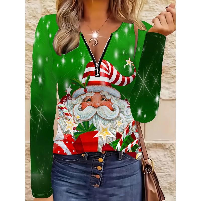 Womens V-Neck Half-Zip Long Sleeve Oversized Hoodie With Geometric Print Casual Comfort Fit 2025