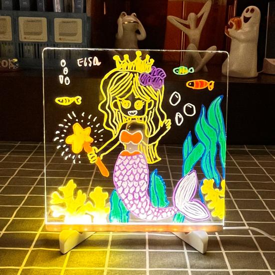 Светодиодная доска для заметок с подставкой, цветные ручки, прозрачная акриловая доска для сухого стирания, стираемая светящаяся заметка, светодиодная доска для сообщений с буквами для детей