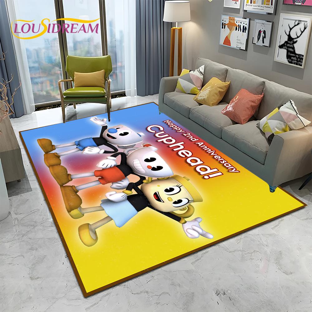 3D Cuphead Mugman Game Gamer HD ковер для дома, гостиной, спальни, дивана, коврик для двери, декор, детский игровой коврик, нескользящий напольный коврик