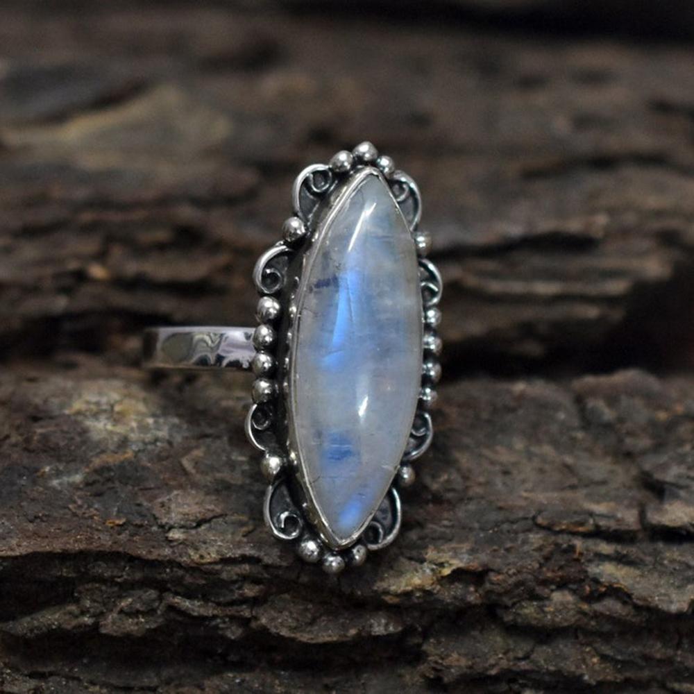 Rainbow Moonstone Ring / 925 Sterling Silver Ring / Large Gemstone Ring / June Birthstone Ring / Women Silver Jewelry