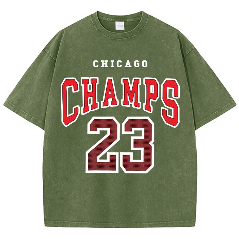 Women'S Cotton Washed T-Shirts All-Math Loose Distressed Tops Chicago Champs 23 Letter Prints Short Sleeve Summer Female Clothes