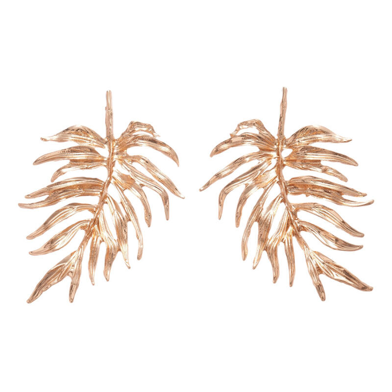 Europe and America Style Metal Large Leaf Drop Earrings for Women Vintage Texture Gold Silver Color Stud Earring Holiday Jewelry