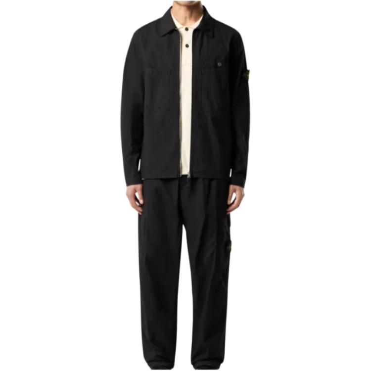 STONE ISLAND Куртка с логотипом, на молнии, с воротником-стойкой, с длинным рукавом, мужская, черная K1S1512000-12S0063-V0029