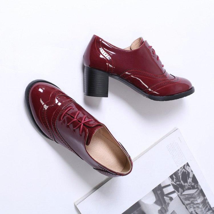 Women Brogues Shoes High Heels Derby Oxford Shoes Woman