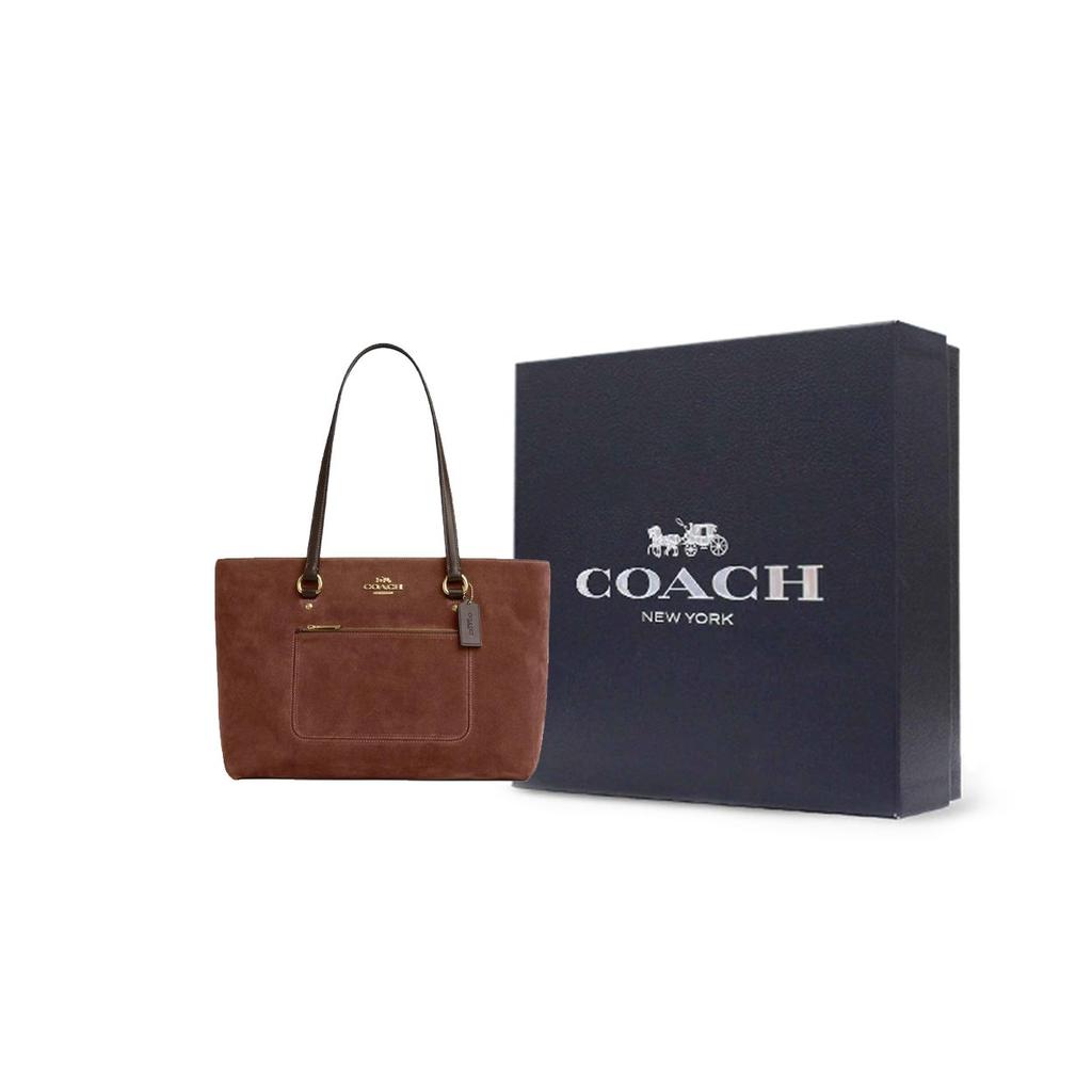 Coach Station 35 Logo Suede And Smooth Leather Tote Bag Women tote bags Vintage-Brown CCC77-IME0S