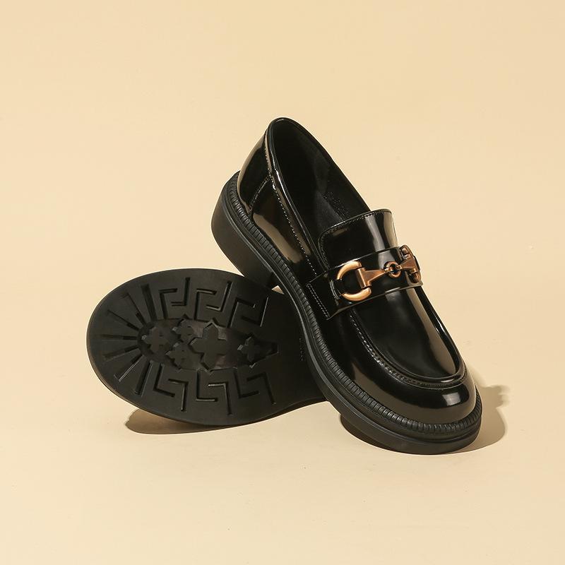 Лакированные кожаные лоферы, одинарные туфли без шнуровки, кожаные женские туфли с толстой подошвой и нескользящим круглым носком, Англия