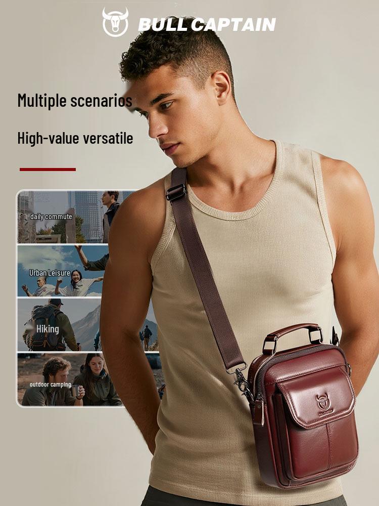 Мужская сумка кроссбоди BULLCAPTAIN из коровьей кожи - Ретро, Многофункциональная, Устойчивая к царапинам с защитой позвоночника