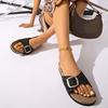 New Belt Buckle Cork Slippers Women's Beach Open-toed Flat-bottomed Cool Slippers Large Size Women's Sandals