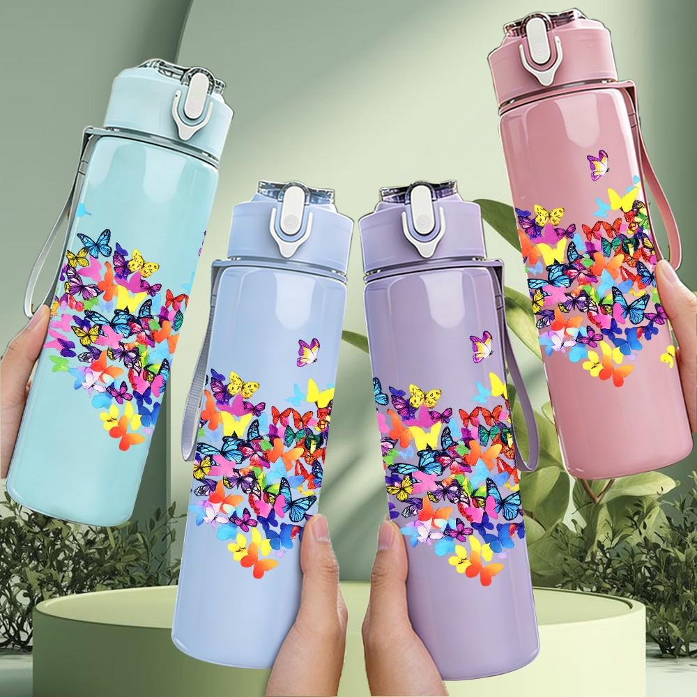 1PC Confetti Colorful Heart Burst Print 750ml Color Plastic Sports Water Bottle Leakproof Flip Straw Lid Suitable for Sports Office Home Use