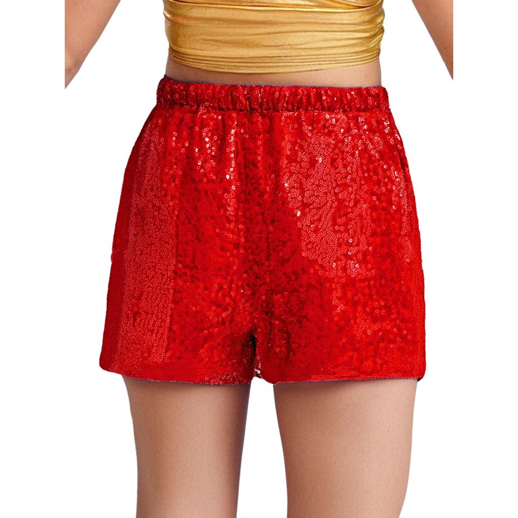 Девочки Блестящие Шорты с Блестками Эластичная Талия Дизайн Танцы Черлидинг Соревнования Выступление Низ