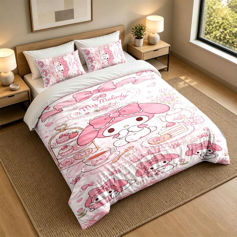 3Pcs Bedding SetMy Melody Soft Bed Sheet and Two Pillowcases Home Bedroom Decor