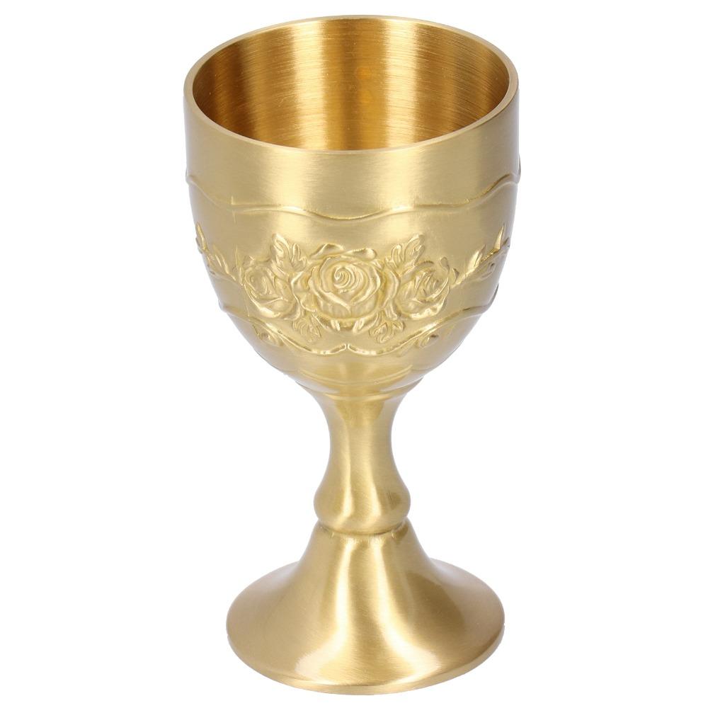 Brass Vintage Chalice Engraved Flower Wine Goblet Goblets & Chalices Small Goblet Bar Use