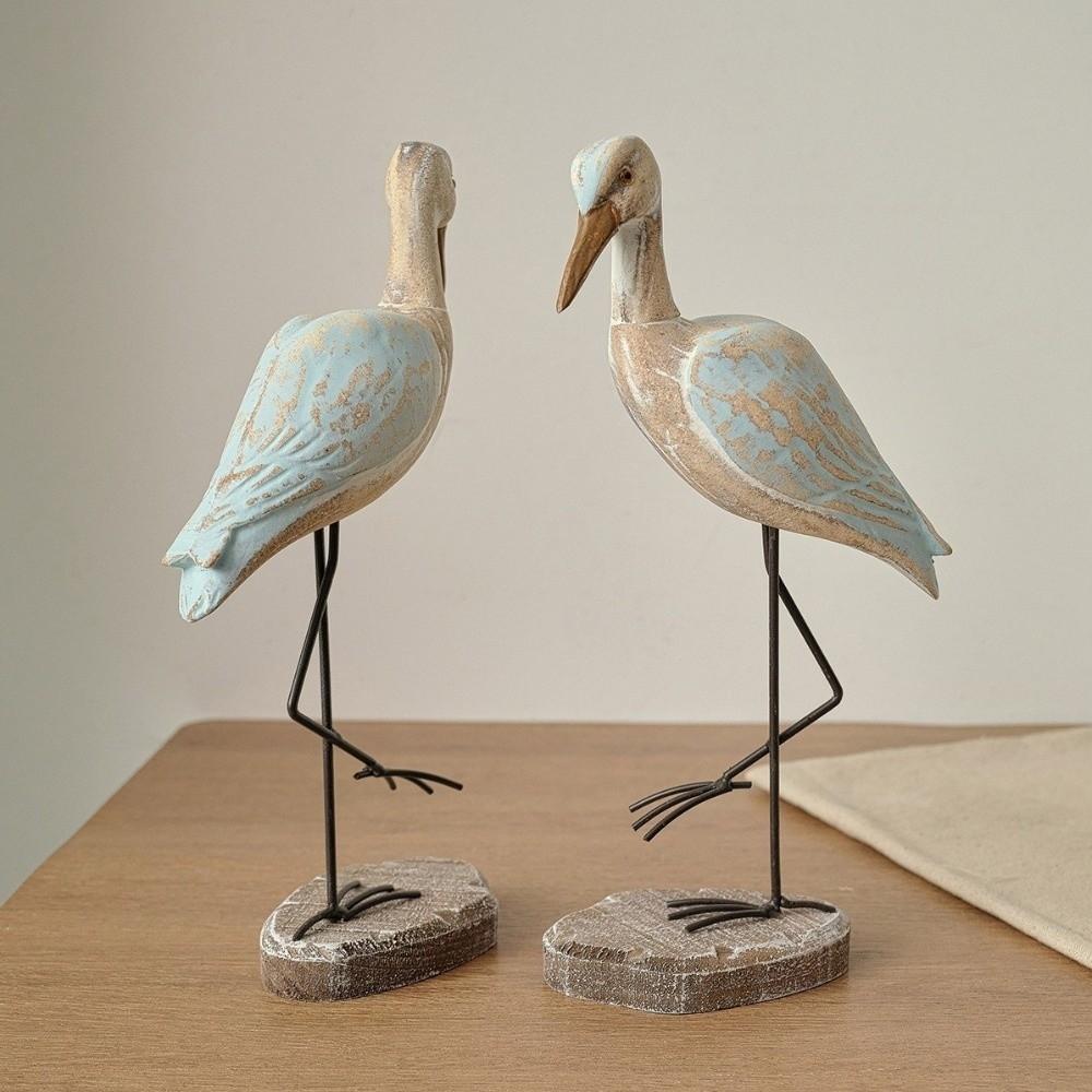 Realistic Sea Bird Figurine Vintage Wooden Carving Statue Room Decoration