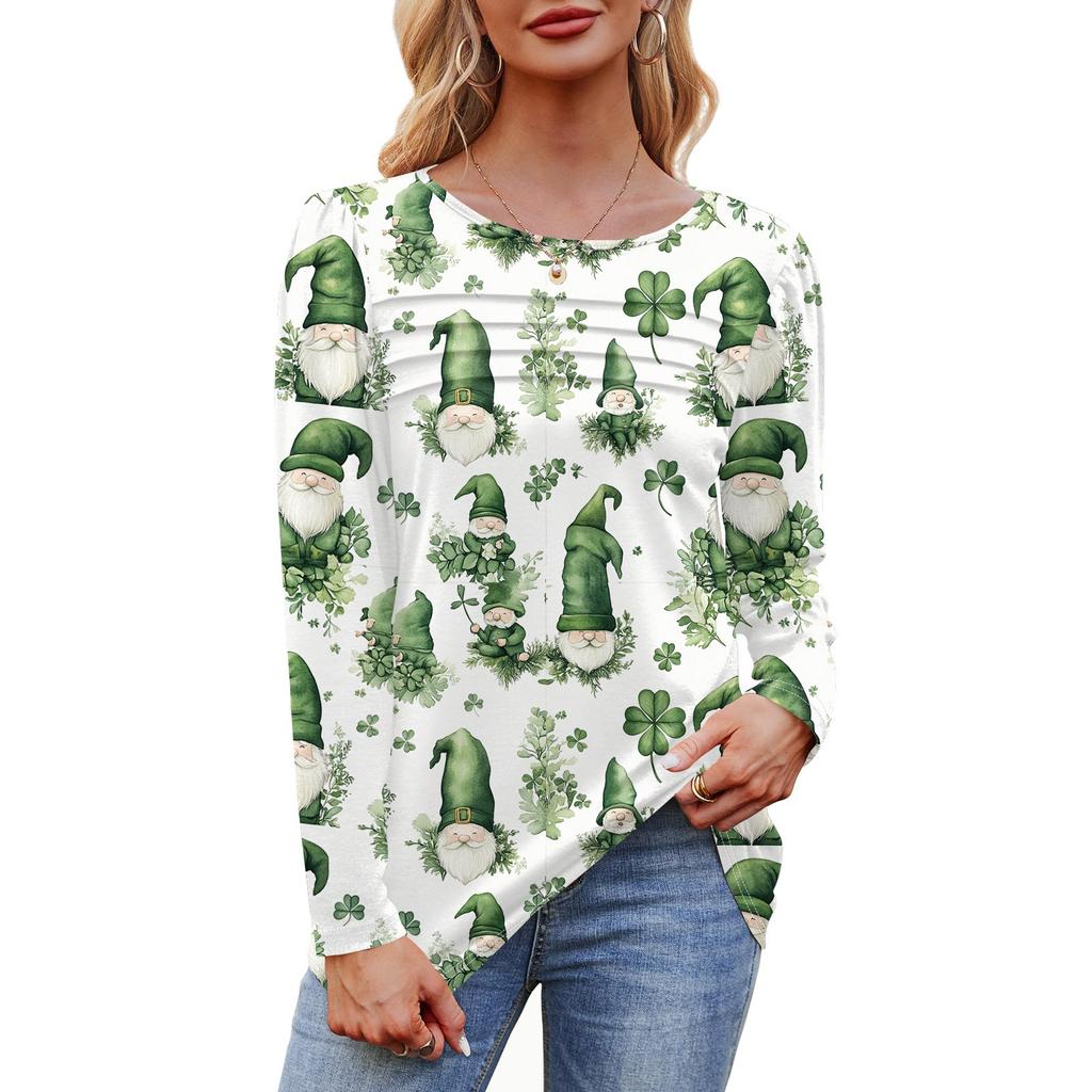 Женский свободный повседневный топ с круглым вырезом и длинными рукавами, модный топ