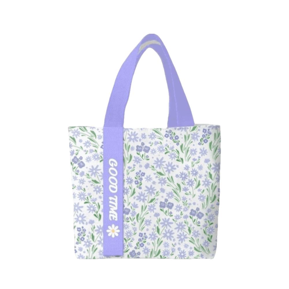 Portable Floral Canvas Tote Bag Reusable Lightweight Commute Handbag Large Capacity Shopping Bag Daily Commute