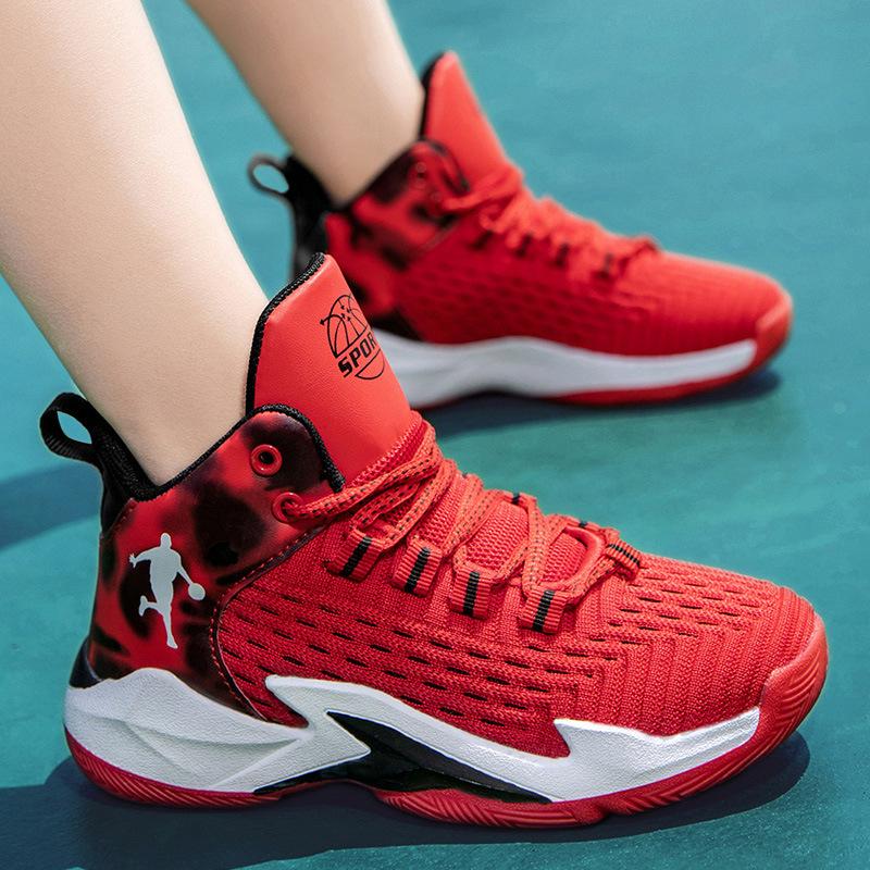 Spring and summer children's basketball shoes sgs sports boys' shoes fly-woven mesh student trend middle and older children's casual shoes