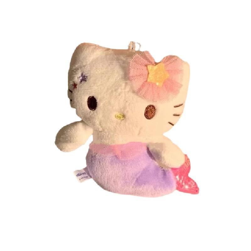 Cute Cartoon Hello Kitty Plush Keychain Adorable Kt Doll With Black Leather