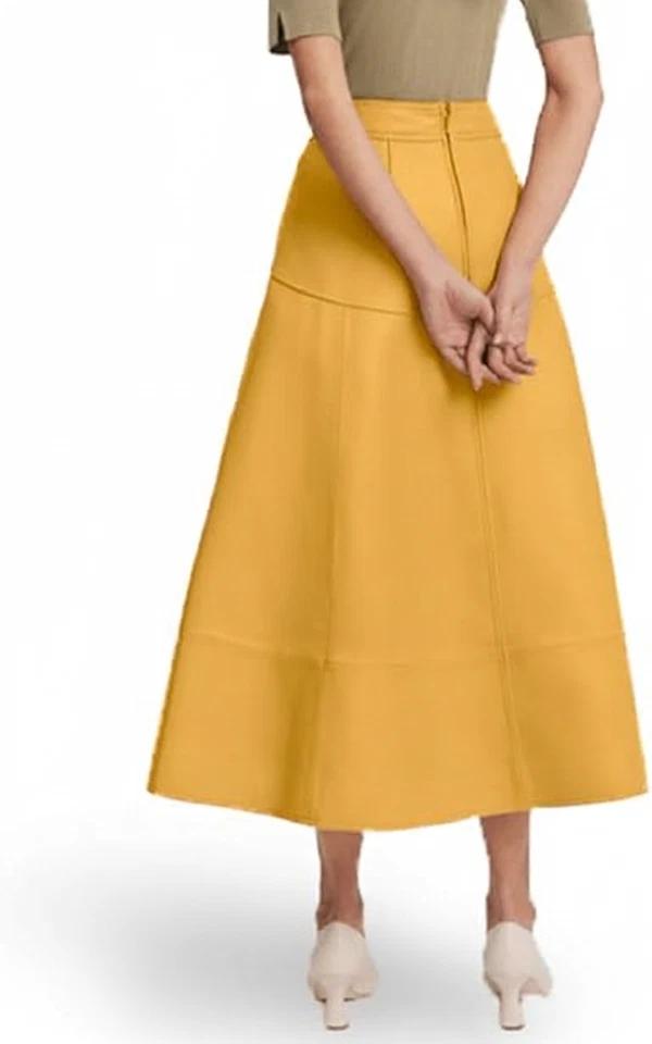 Юбка Желтая Натуральная Вечерняя Стильная Формальная Женская из Овчины Дизайнерская Кожаная Одежда