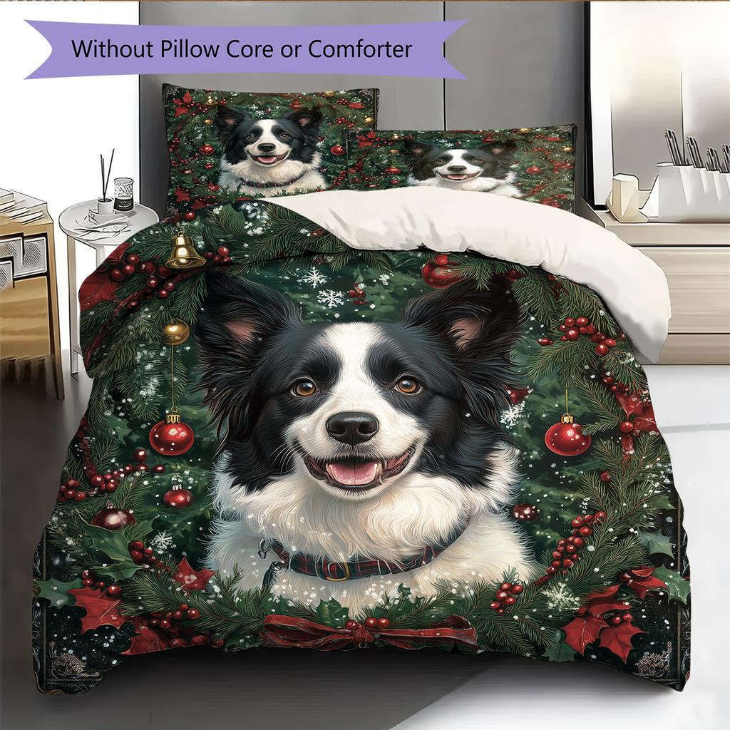 Border Collie Pattern Bedding Home Decoration Birthday Gift (1 * duvet cover + 2 * pillowcase, without core)