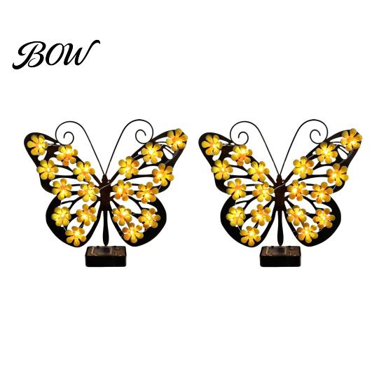 Outdoor Solar Butterfly Sculpture 2Pcs Lights Metal Wall Decor, IP65 Waterproof Hanging Lights, Art for Garden Fence Patio Porch Yard Balcony