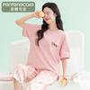 Fentenggan [100% cotton] summer round neck cropped pants women's home clothes flip pajamas women can wear outside