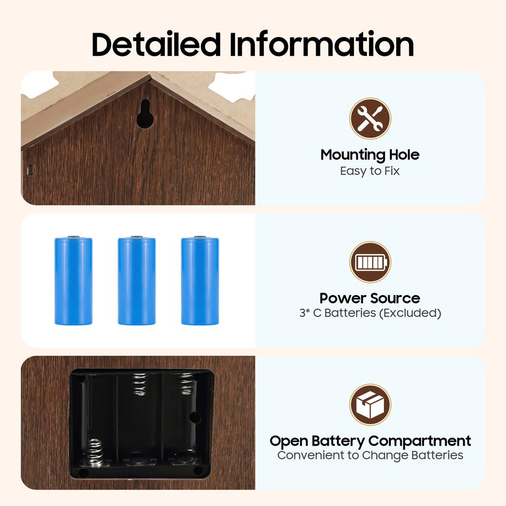 Деревянные Лесные Часы с Кукушкой Настенные Ретро Стиль Домика с Почасовым Боем, Ночной Режим Тишины