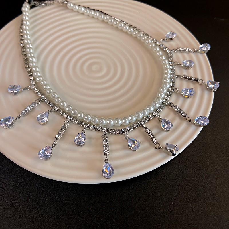 Многослойное ожерелье из жемчуга и бриллиантов – летняя устойчивая к выцветанию цепочка на ключицу, корейский стиль