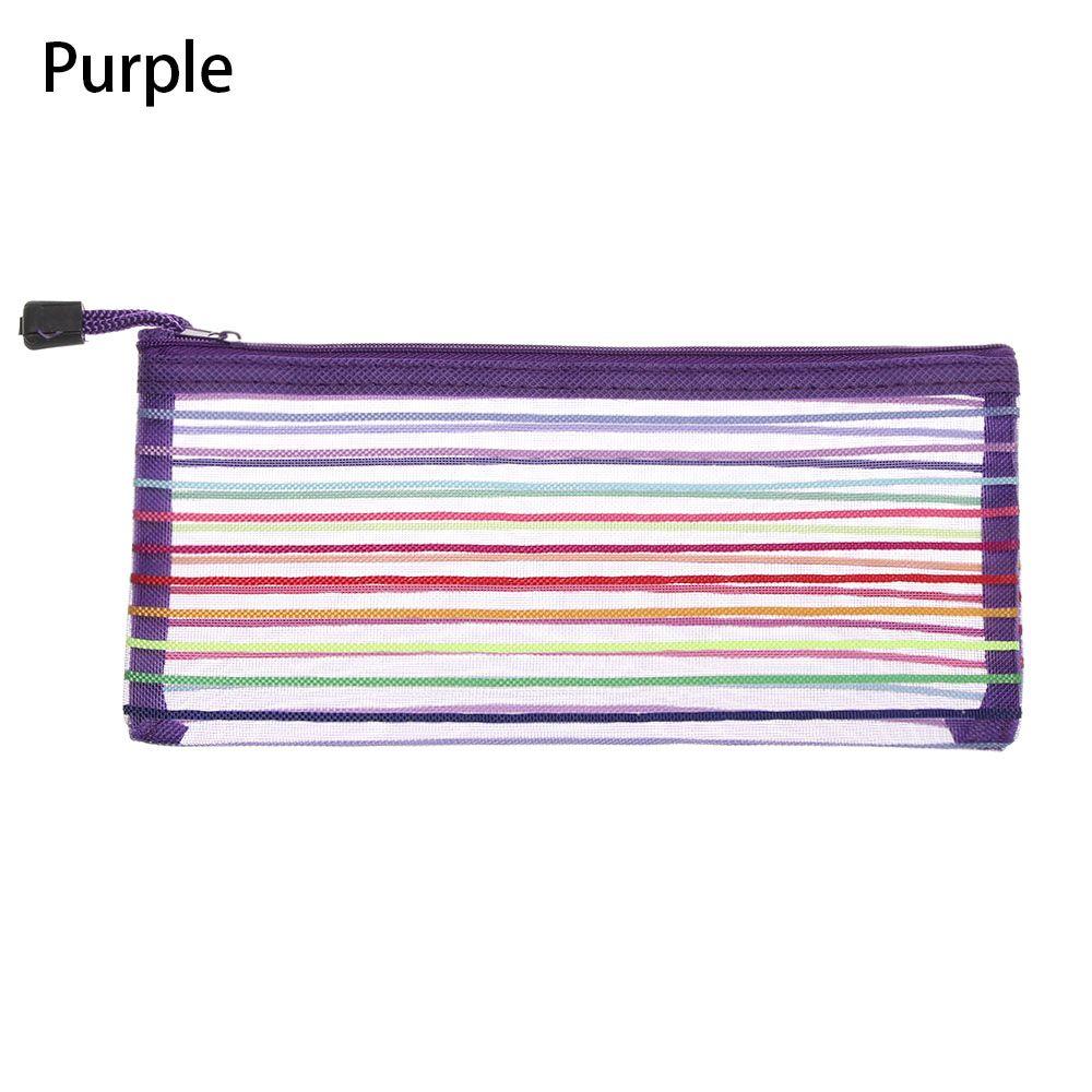 Purse Makeup Stationery Rainbow Color Nylon Grid Cosmetic Storage Mesh Pen Bag Zipper Pencil Case