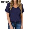 Women's Fashion Casual Summer Solid Color Print Short Sleeve V-Neck Blouses & Shirts